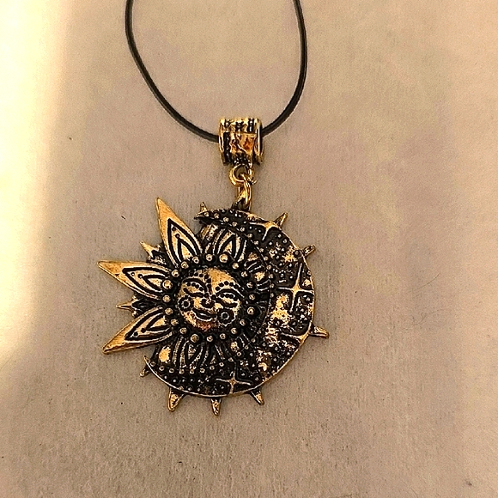 Gold Sun and Moon Pendant Necklace